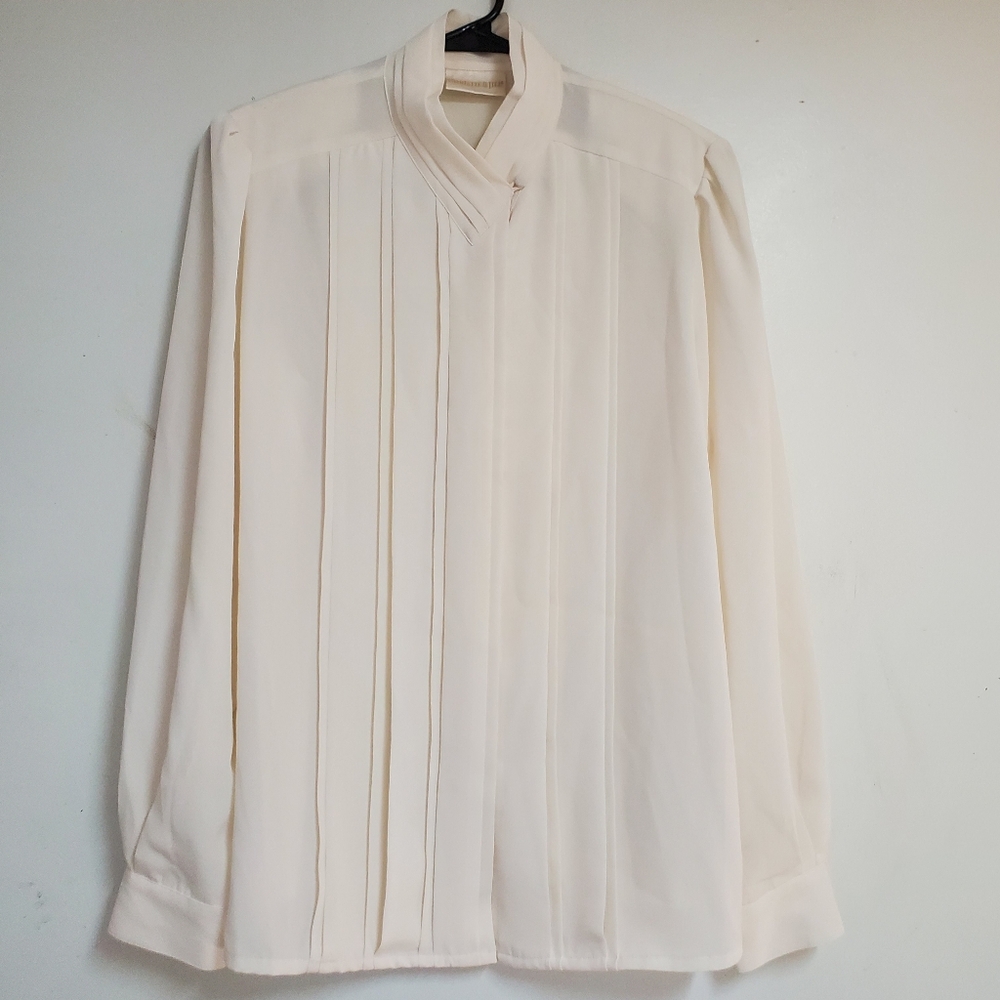 Vintage 90s Top Christie & Jill Cream Long Sleeve Blouse Size 12